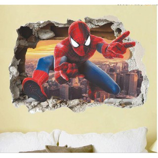 Decal Hình Dán Tường Trang Trí Phòng Trẻ Em Hình Siêu Nhân Nhện 3D