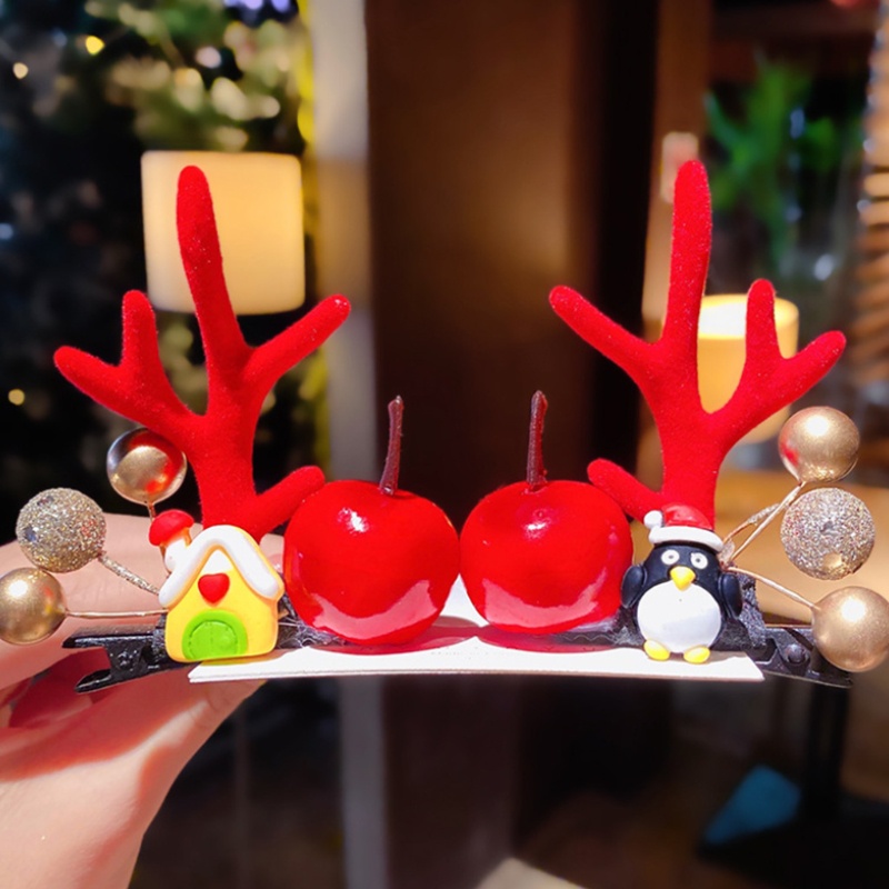 Set 2 Kẹp Tóc Hình Tuần Lộc Giáng Sinh Dễ Thương Cho Nữ