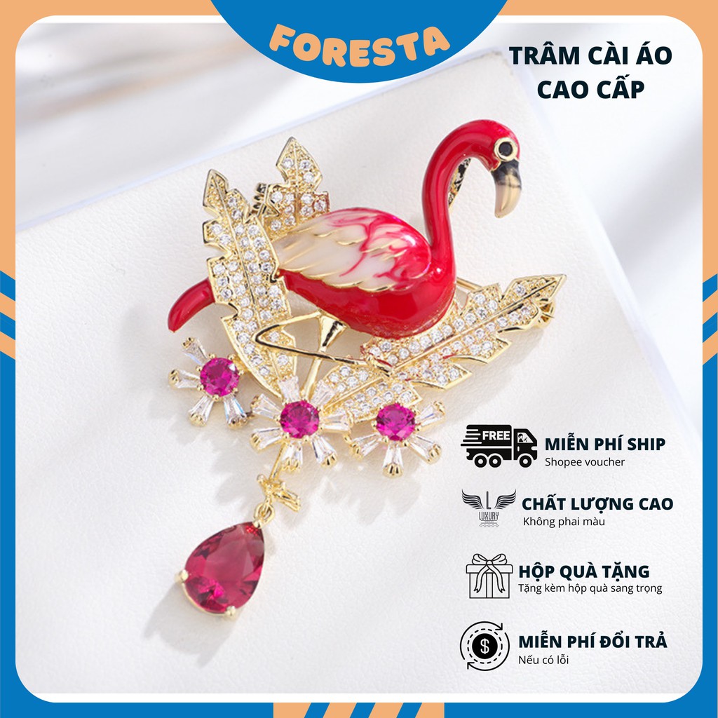 Trâm cài áo chim hồng hạc cao cấp FORESTA, sang trọng, tinh tế, không han gỉ
