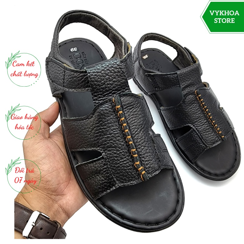 Giày Sandal Nam Da Thật , Hàng May Đế Chắc Chắn, Dép Quai Hậu Đế Chống Trơn Trượt Cao 03cm D.SANDAL