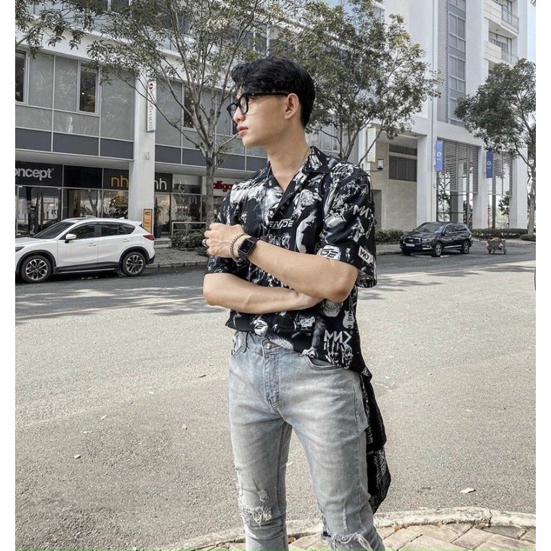 Áo sơmi hoạ tiết Rock and Roll cổ vest #MENDE# | BigBuy360 - bigbuy360.vn