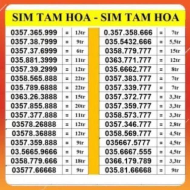 SIM TAM HOA 999 888 777 666 VIETTEL TRẢ TRƯỚC