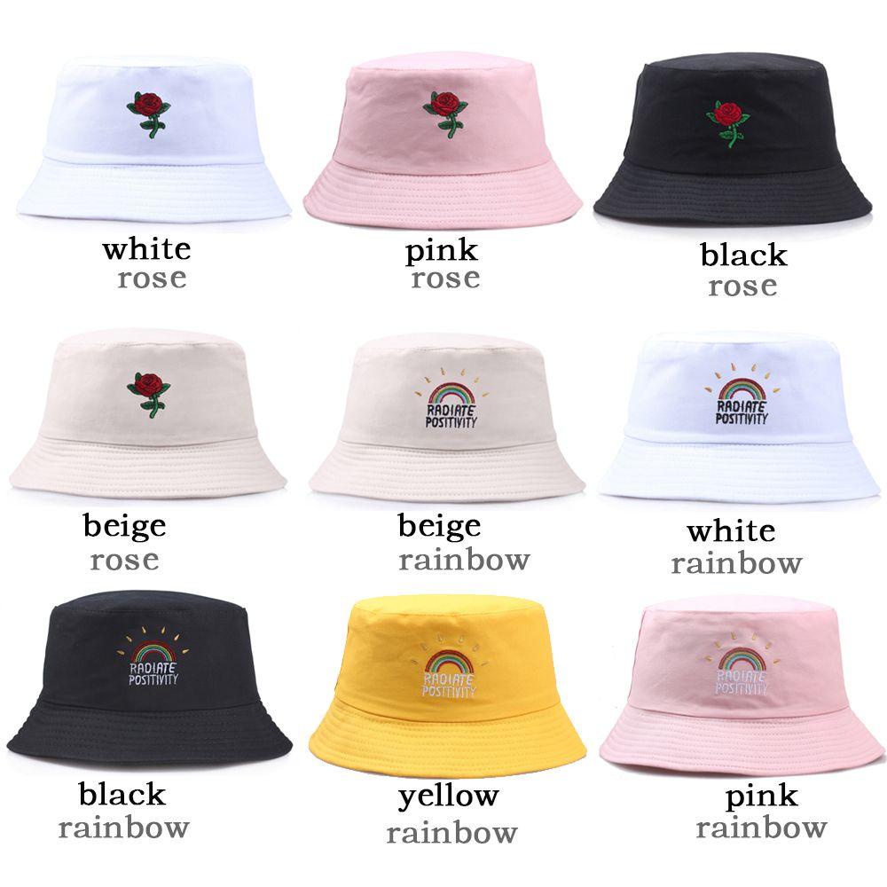Mũ Bucket Thêu Hoa Hồng Cầu Vồng