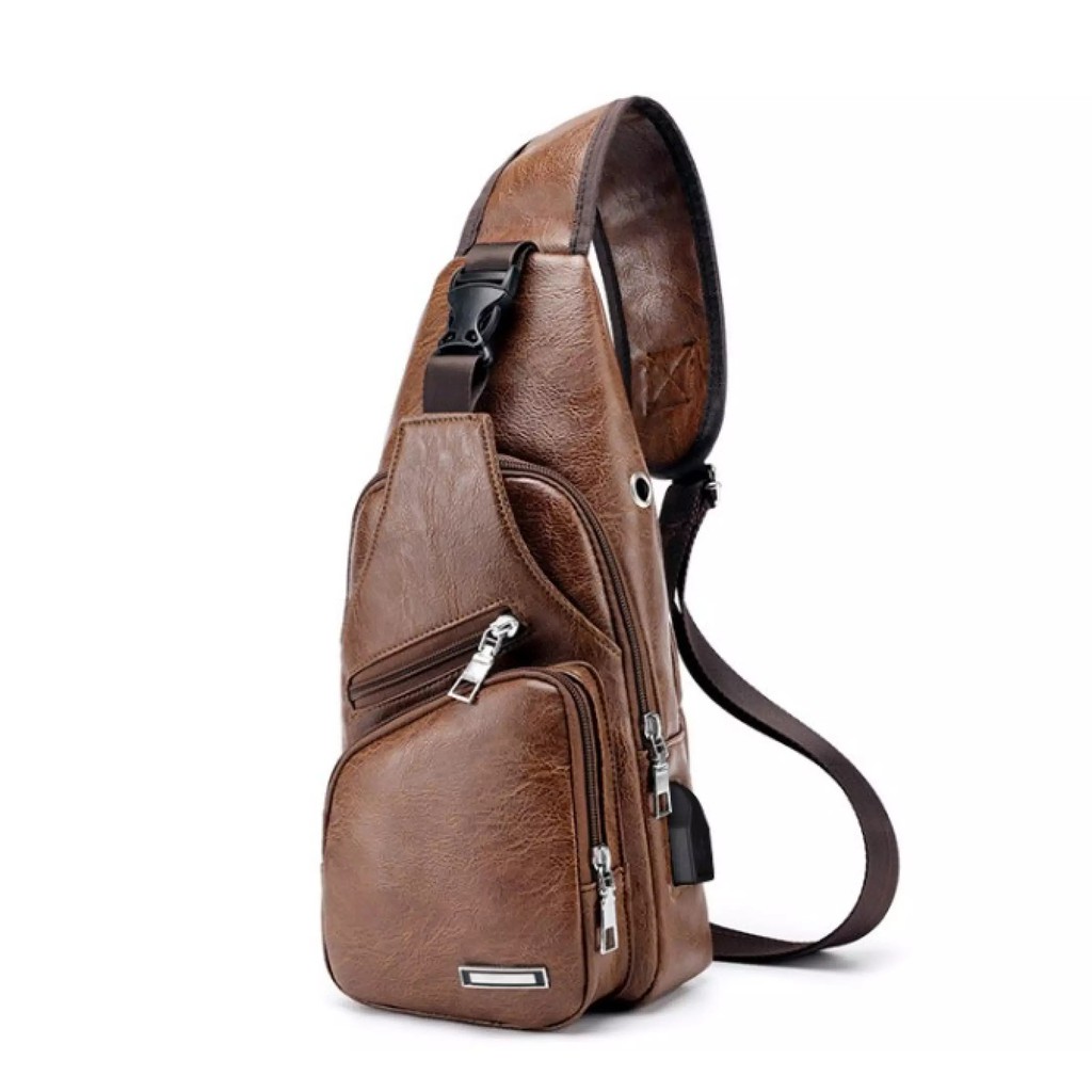 Túi đeo chéo nam da cao cấp có cổng sạc USB và lỗ tai nghe thời trang Hàn Quốc-TẶNG CÁP SẠC USB | BigBuy360 - bigbuy360.vn