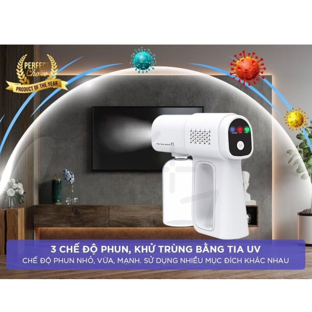 𝗙𝗿𝗲𝗲 𝗦𝗵𝗶𝗽Máy xịt khử khuẩn cầm tay, Súng XỊT KHỬ KHUẨN NANO K5 Pro 8 ĐẦU LED CAO CẤP HÀNG CHÍNH HÃNG