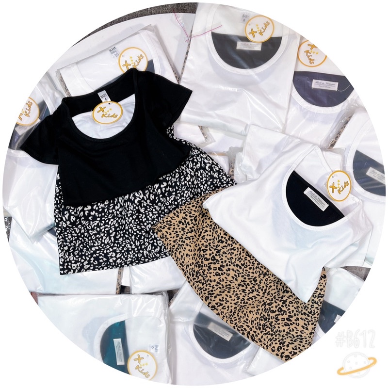 Xả Set áo phối cv beo xkids bé gái 15-25kg