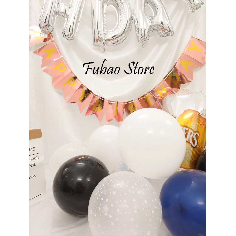 Bóng cao su trắng đen, trang trí sinh nhật, party, hpbd 10inch-2.2g Fubao Store