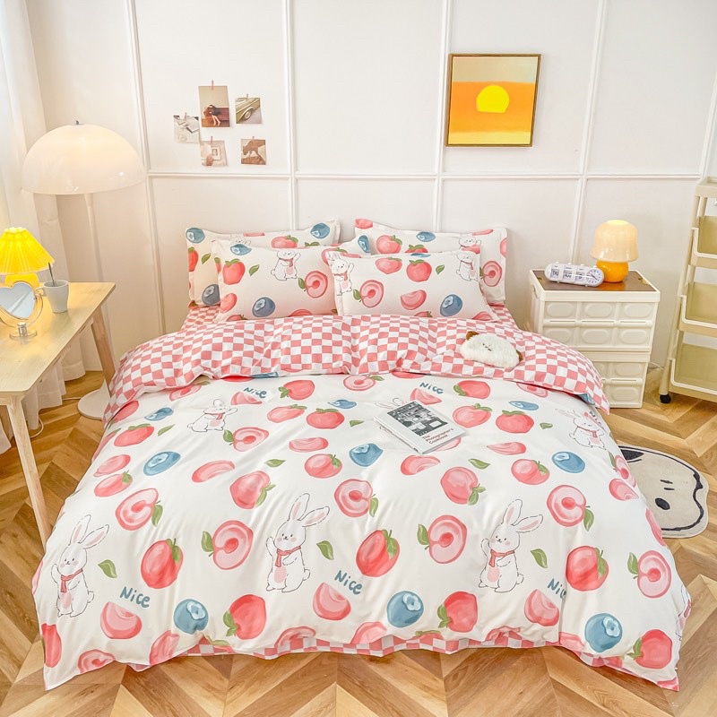 Bộ Chăn Ga Gối Cotton Poly Thỏ Dâu