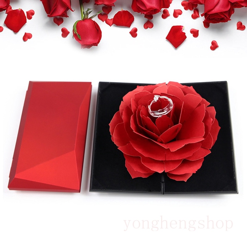 Hộp Đựng Nhẫn Hình Hoa Hồng 3D Xoay Được