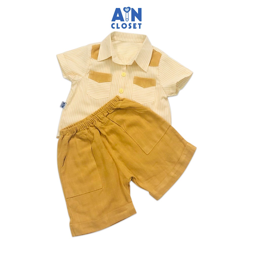 Bộ quần áo ngắn bé trai họa tiết Sơ mi kẻ vàng cotton - AICDBT4R66S4 - AIN Closet