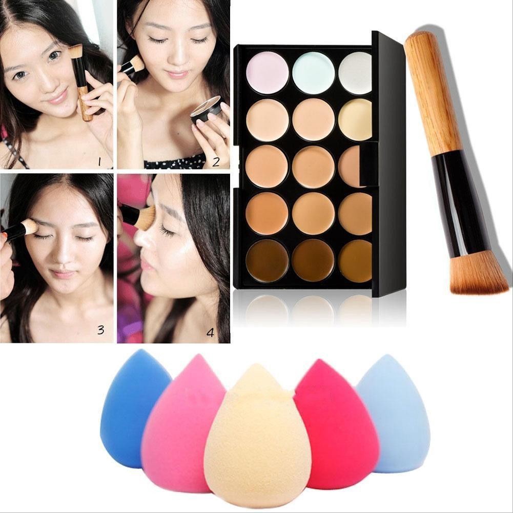 15 Colors Make up Contour Face Cream Concealer Palette+Sponge Puff+Powder Brush