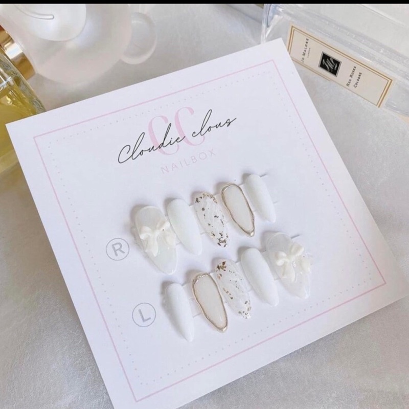 Nail box móng úp thiết kế đính nơ tặng keo và dũa , mẫu nail đẹp