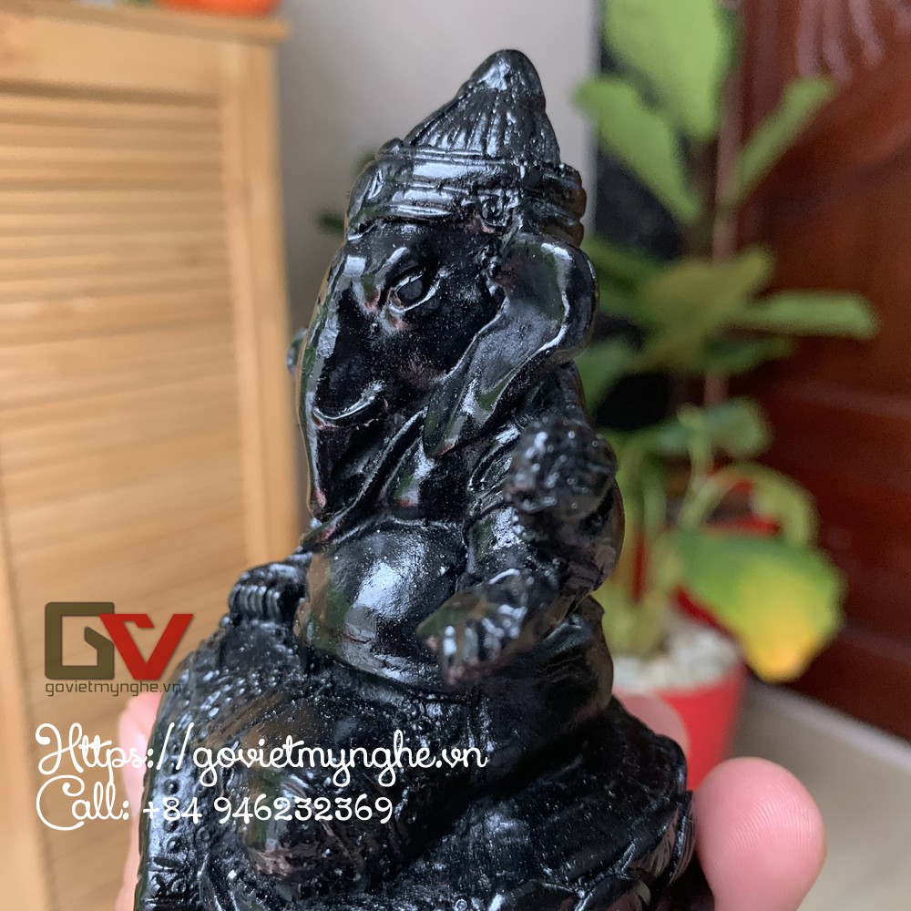 [Thần voi Ganesha] Tượng đá trang trí phong thủy Thần voi Ganesha Ấn Độ giáo - Chiều cao 10cm - Màu đen