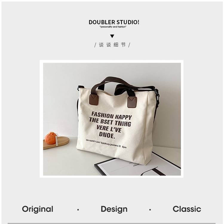 Túi Đeo Vai Vải Canvas Cỡ Lớn Kiểu Hàn Quốc Dễ Phối Đồ Cho Nữ