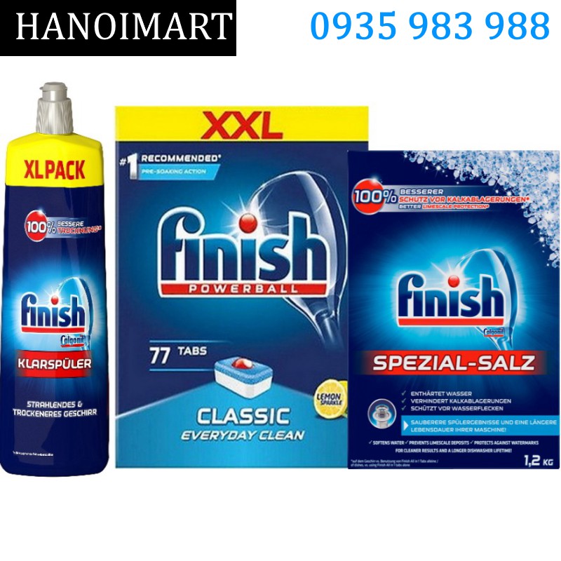 Combo Viên rửa bát Finish 77 Viên + Muối Finish 1.2kg + Nước làm bóng bát Finish 750ml000 - HANOIMART