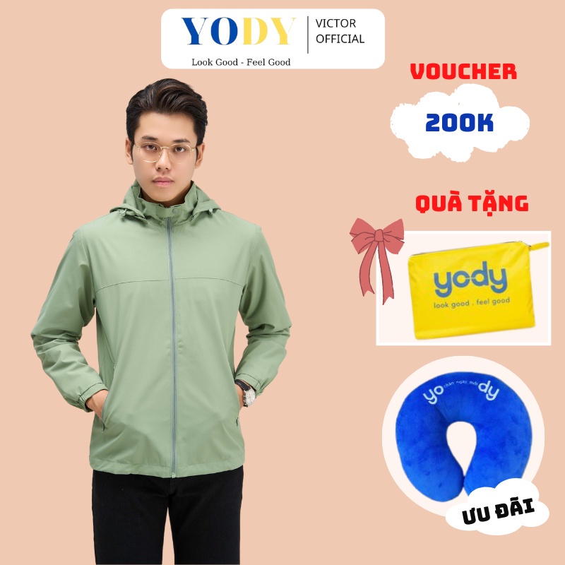 Áo Khoác Gió Nam YODY Chống Bụi Chống Nước Hai Lớp Có Mũ Kiểu Dáng Thể Thao Phối Lưng AKM4027 New