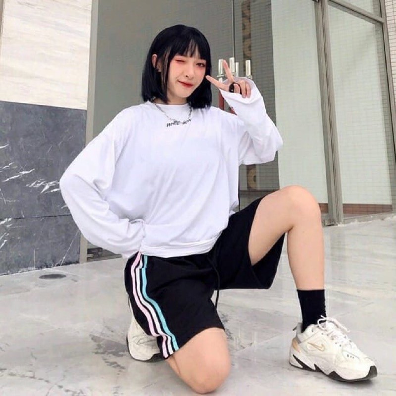Quần Đùi 3 Sọc  Short kẻ sọc cầu vồng ống rộng Unisex, Sooc đùi cạp chun Ulzzang