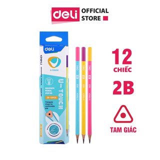 Bút chì viết 2B DELI, Xanh/Hồng, Hồng/Vàng, Vàng/Tím - 12 cây/hộp EU53100