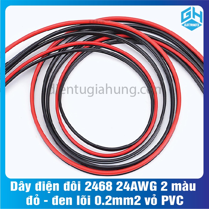 COMBO 5 Mét Dây điện đôi 2468 24AWG 2 màu đỏ - đen lõi 0.2mm2 vỏ PVC