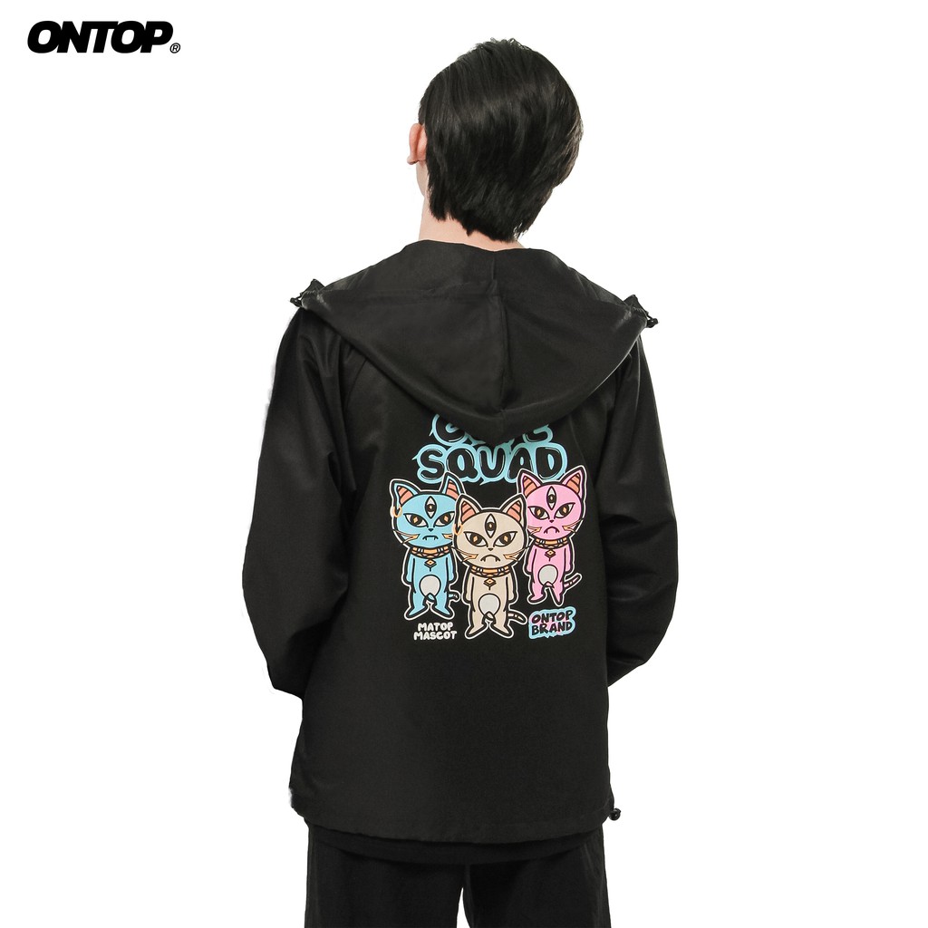 Áo khoác dù 2 lớp màu đen, có nón ONTOP - Cute Squad Jacket