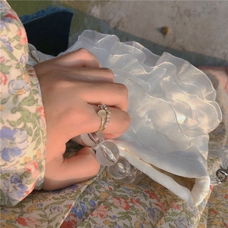 Nhẫn Mặt Trái Tim Đôi Đính Đá Opal Phong Cách Hàn Quốc
