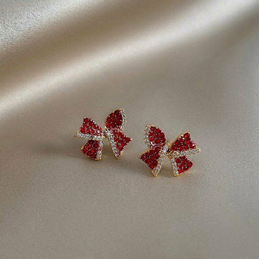 Bông Tai Dáng Dài Hình Nơ Đỏ Đính Đá Zircon MIHAN1 Thời Trang Cho Nữ|Trang Sức Đồng