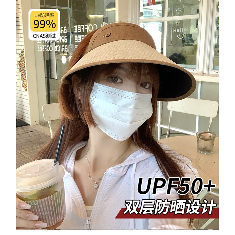 Mũ Cói Rộng Vành Chống Nắng Thiết Kế Hở Chóp Thời Trang Mùa Hè Phong Cách Hàn Quốc Mới Cho Nữ