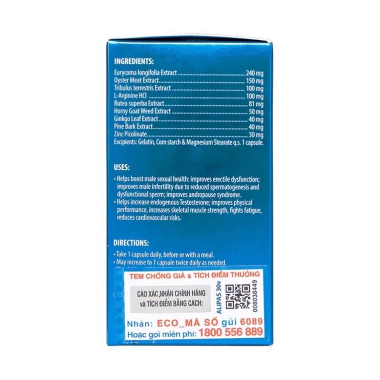 Viên Uống Tăng Cường Sinh Lực Phái Mạnh Sâm  Alipas New Ecogreen 30 Viên [CHÍNH HÃNG VỚI TEM CÀO CHÍNH HÃNG