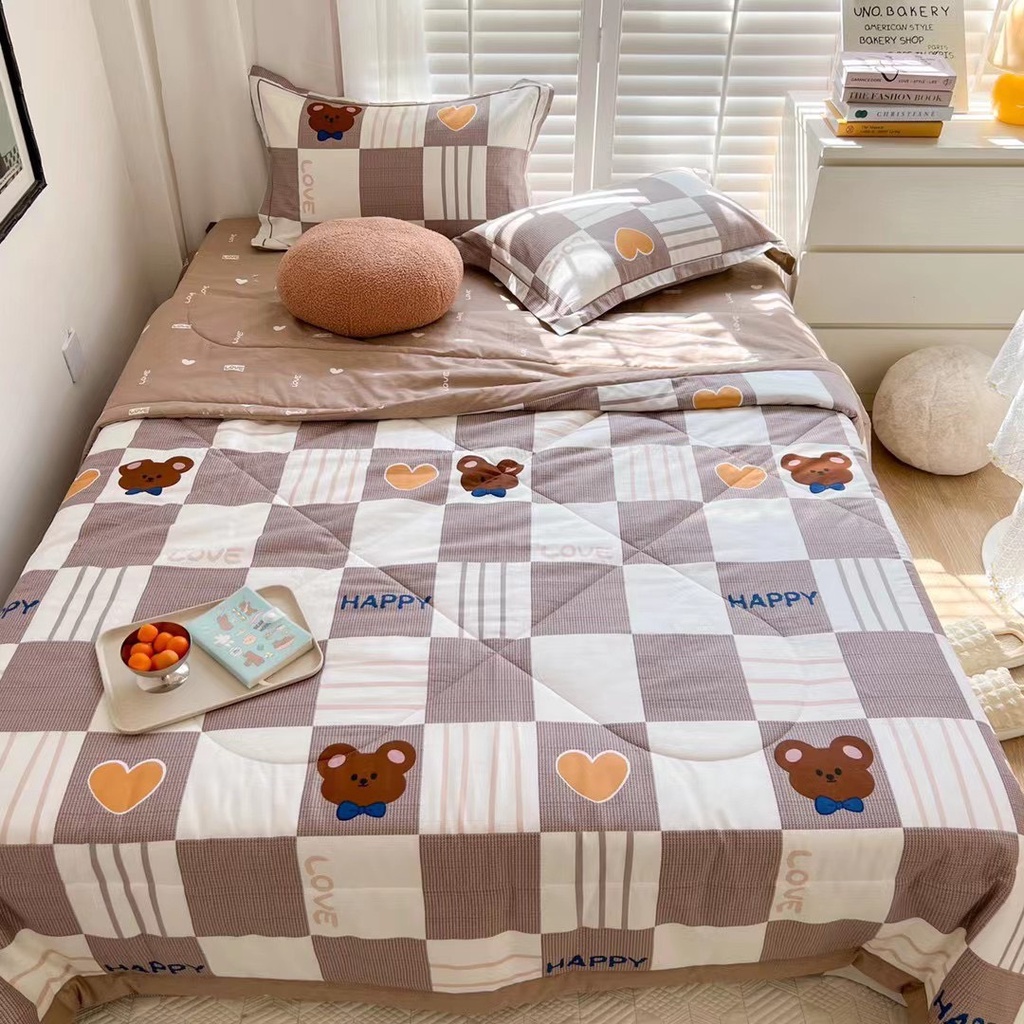 Bộ chăn ga gối cotton Living chăn trần bông hè mẫu mới siêu xinh chất cotton mềm mát thấm mồ hôi tốt