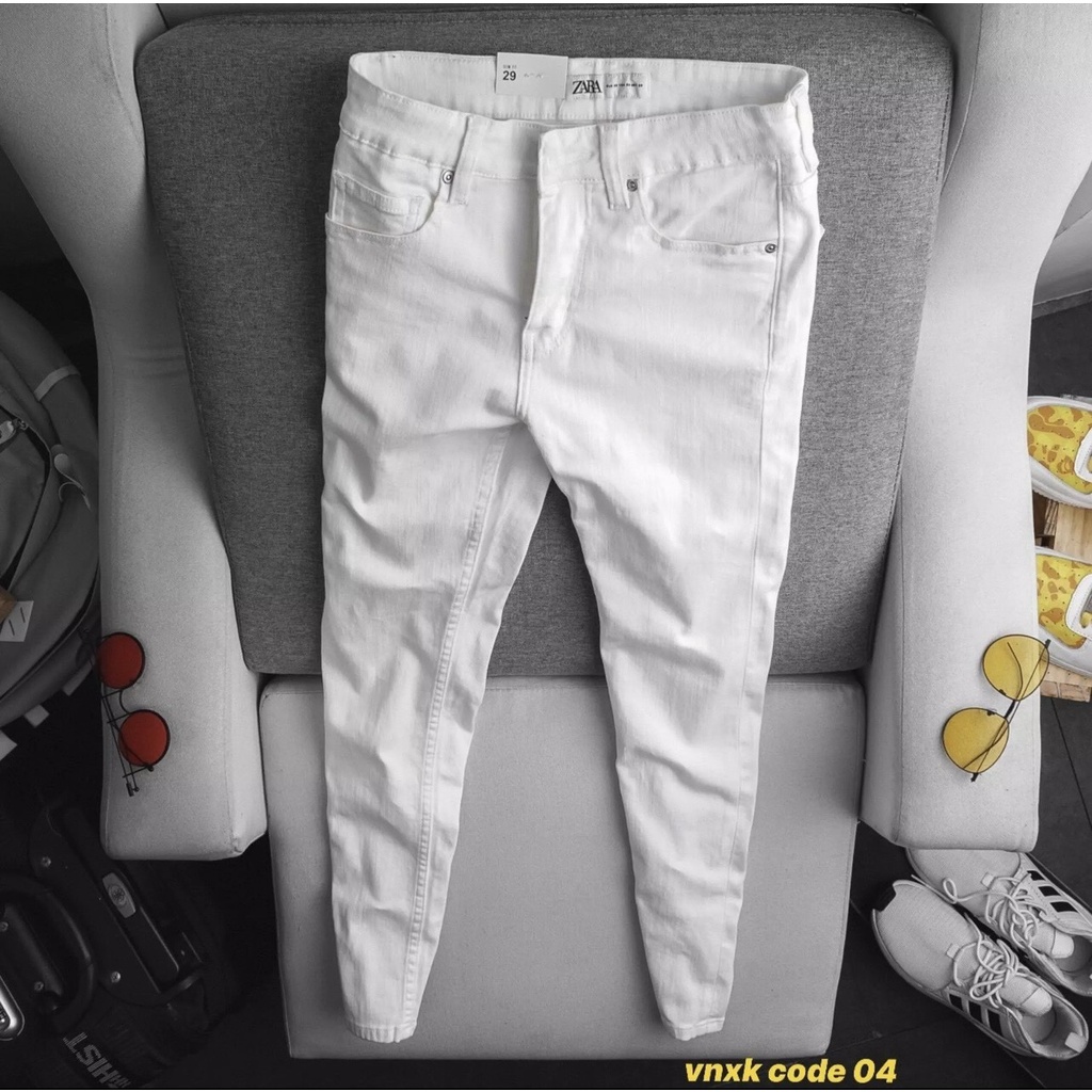 Quần jean nam trắng đen chất bò dày dặn cầm nặng tay co giãn bốn chiều form slimfit bao đẹp cao cấp