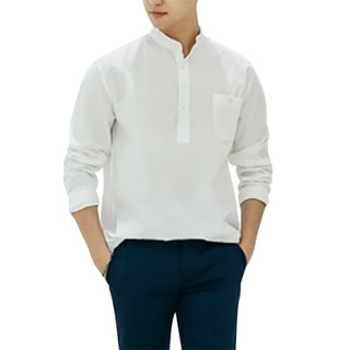 Áo sơ mi nam dài tay cổ trụ thời trang vải cotton