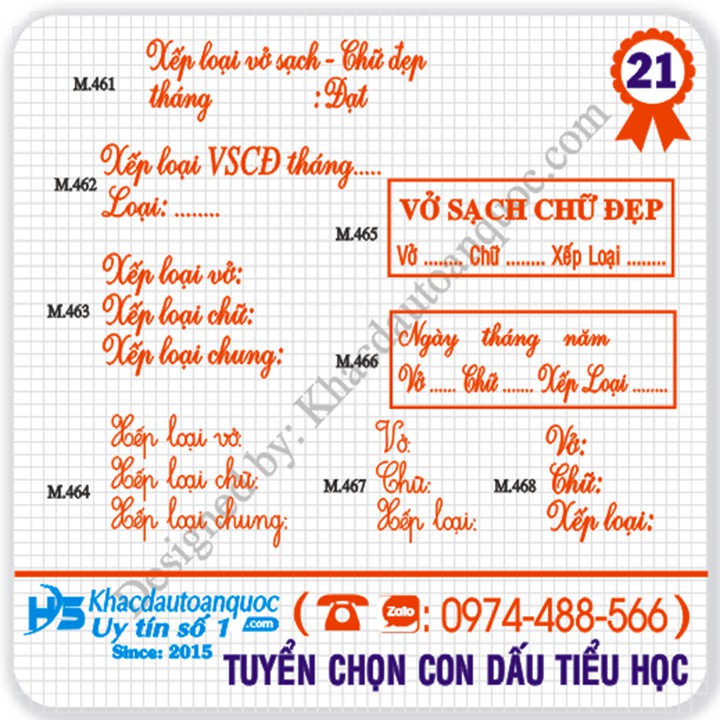 [m21.453-m21.468] Con dấu nhận xét vở sạch chữ đẹp tiểu học