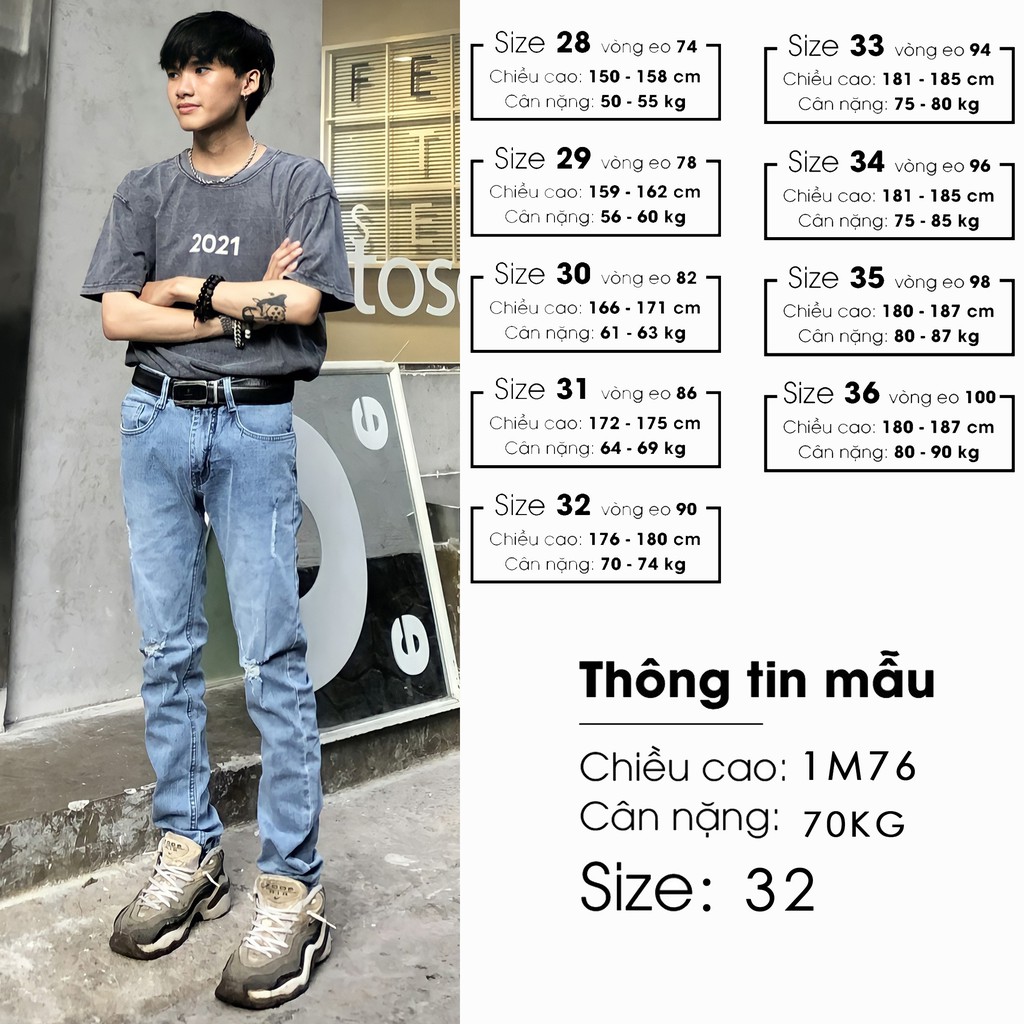 Quần Grey Slim Fit Distressed Jean