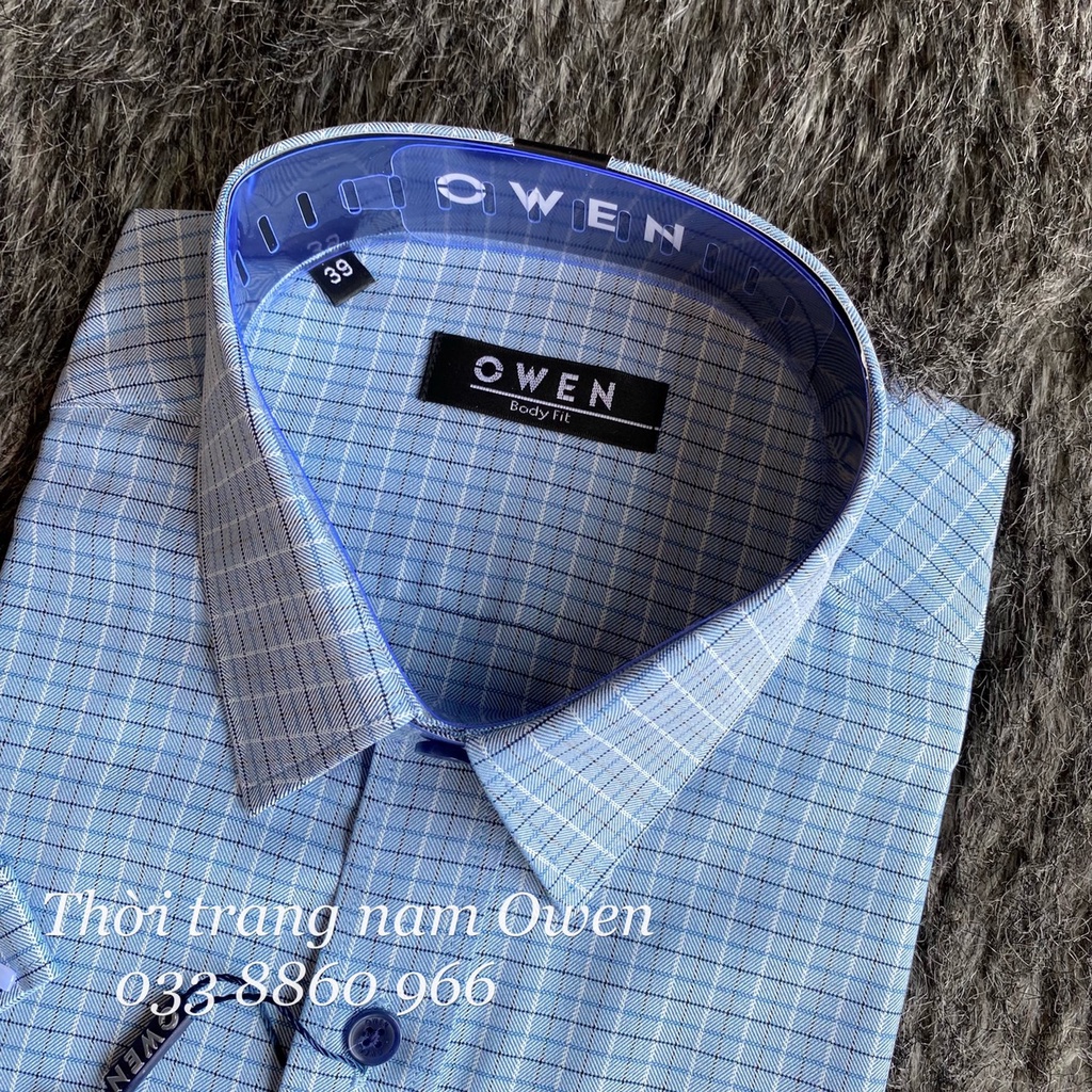 OWEN - Áo Sơ mi ngắn tay Owen vạt ngang chất CAFE không nhăn kẻ ô nhỏ 220109 220102