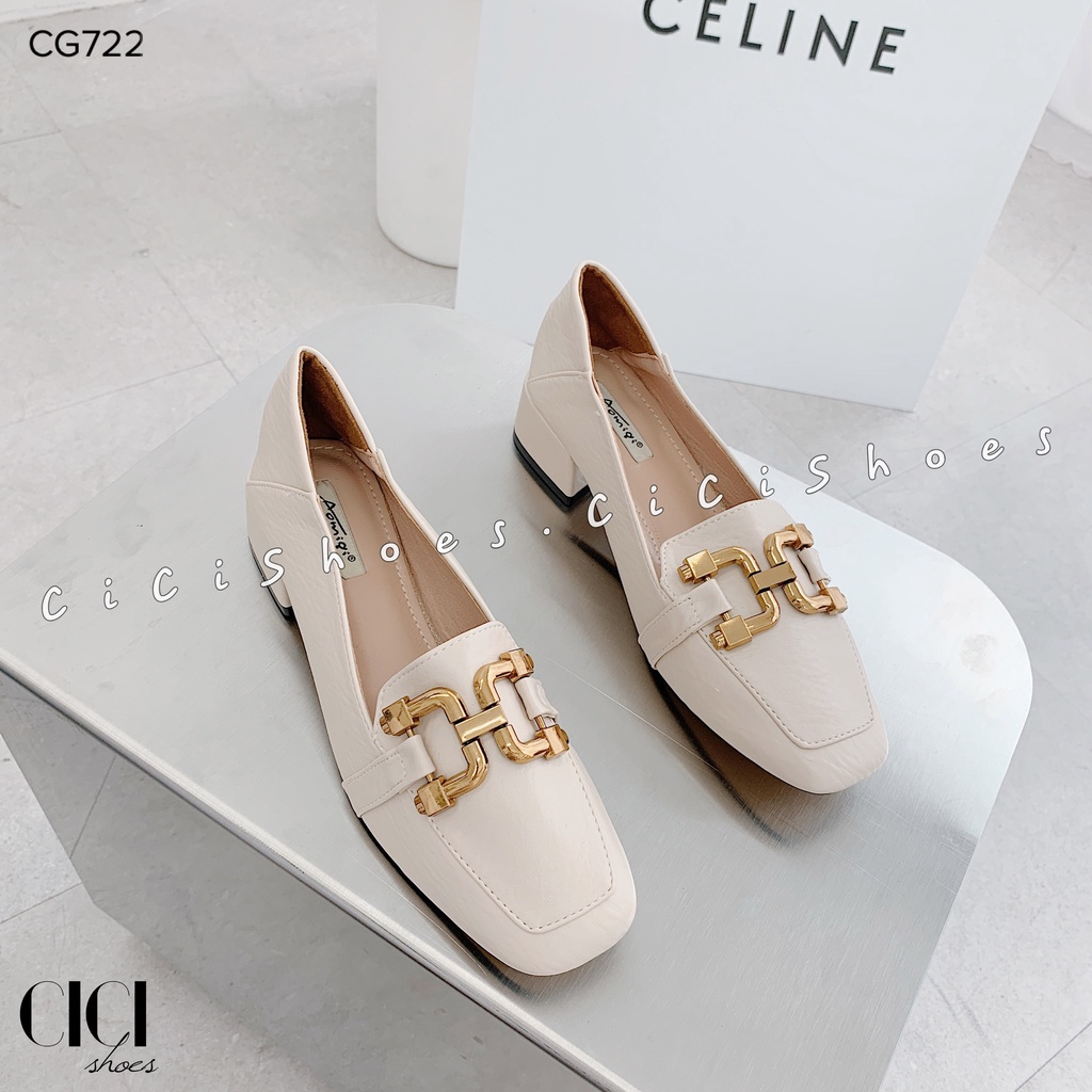 Giày cao gót nữ CiCi Shoes gót vuông 3cm, giầy lười khoá móc câu đồng - CG722