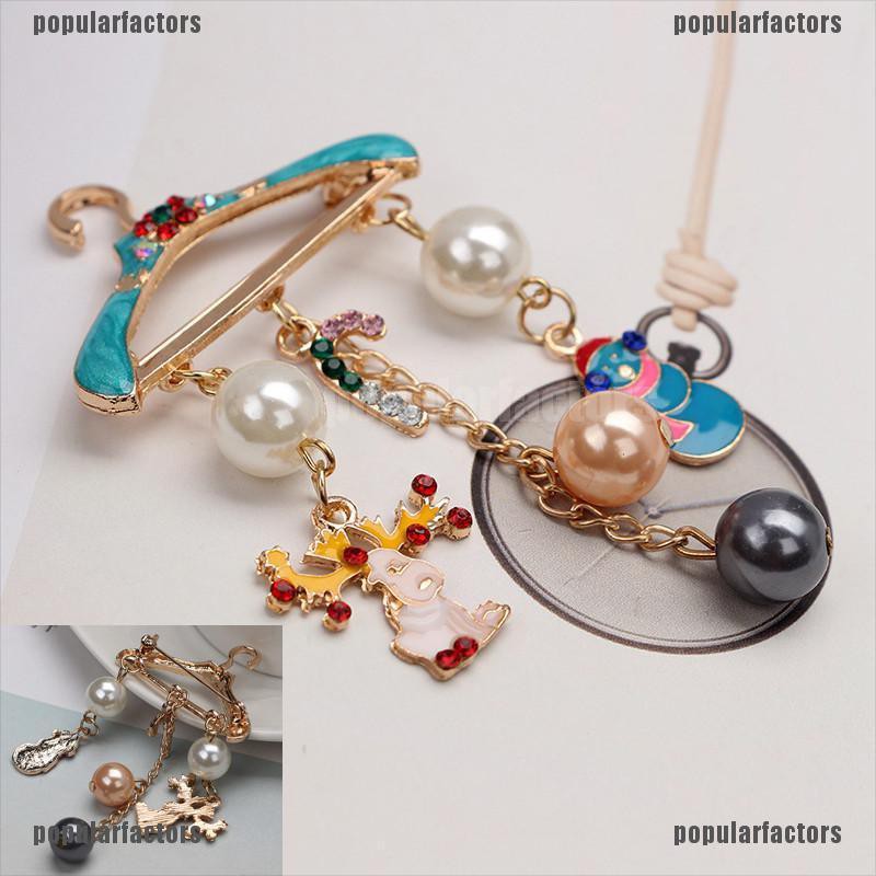 Huy Hiệu Cài Áo Hình Người Tuyết Tuần Lộc Đính Ngọc Trai Dễ Thương Thời Trang