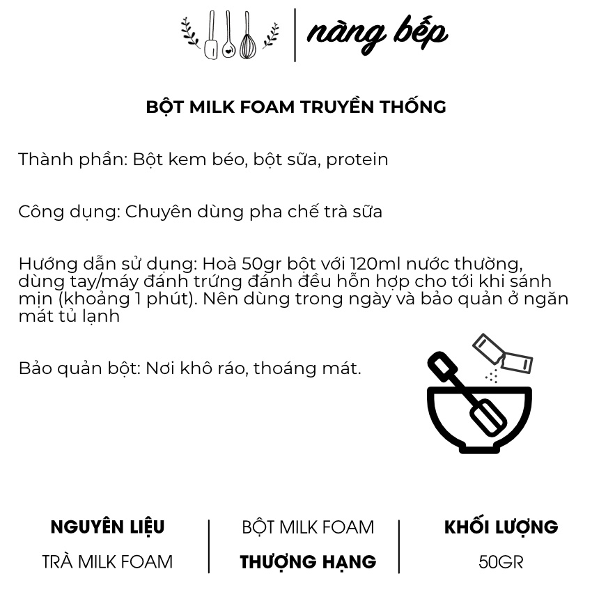 Bột Milk Foam Macchiato Nguyên liệu làm trà sữa trân châu Nàng Bếp 50gr | BigBuy360 - bigbuy360.vn
