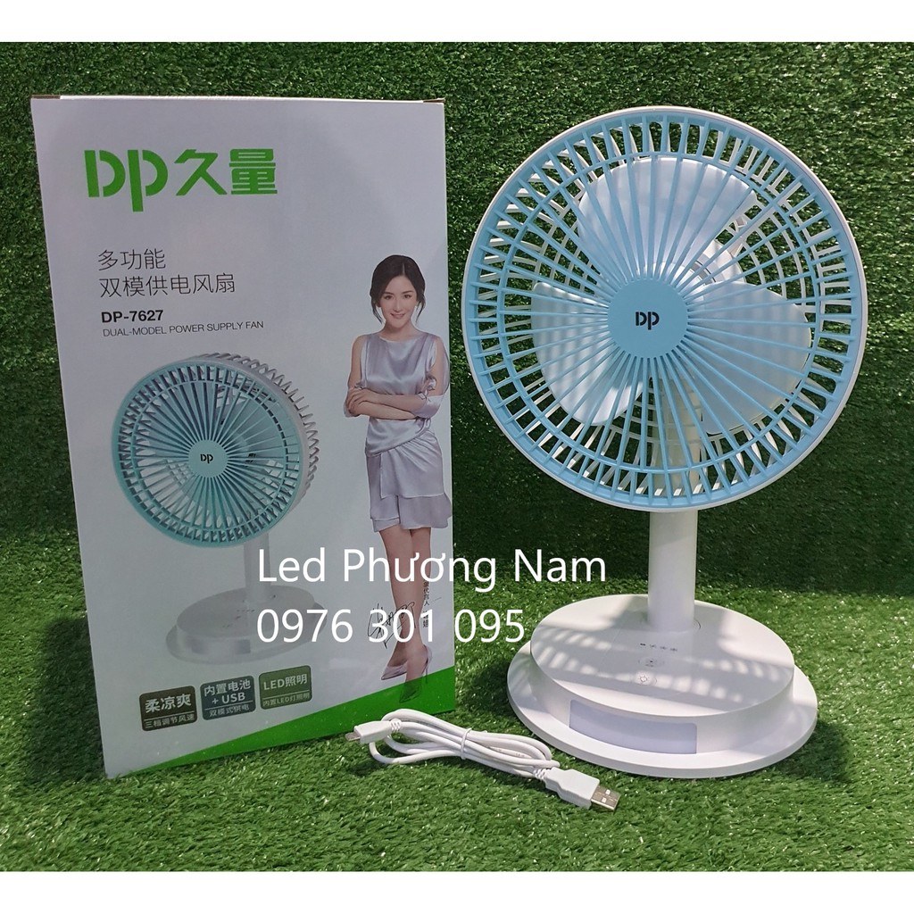 (sale) Quạt sạc để bàn có đèn Led đa năng DP-7627