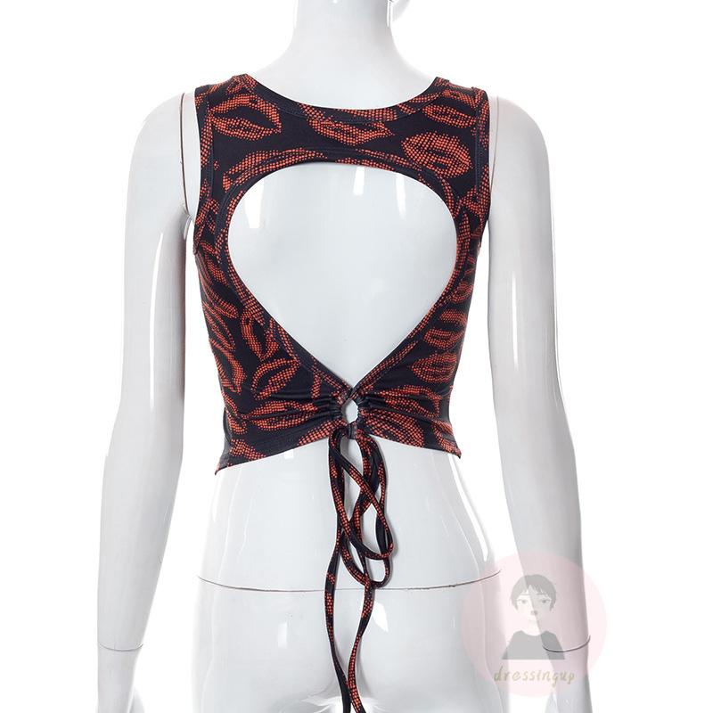 Áo Sát Nách Cổ Tròn Hở Lưng In Họa Tiết Thời Trang Mùa Hè Cho Nữ