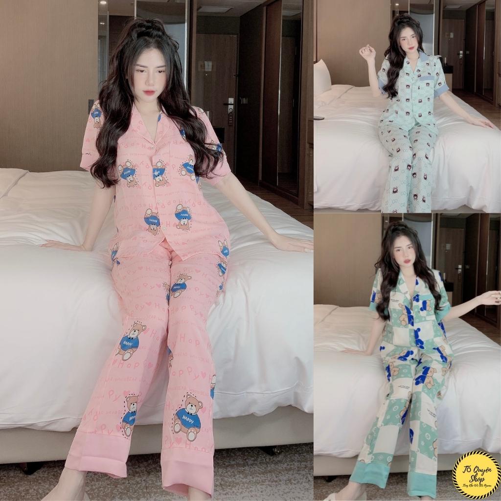 Đồ bộ nữ pijama lụa ngủ mặc nhà tay ngắn quần dài mango dễ thương Tố Quyên Shop
