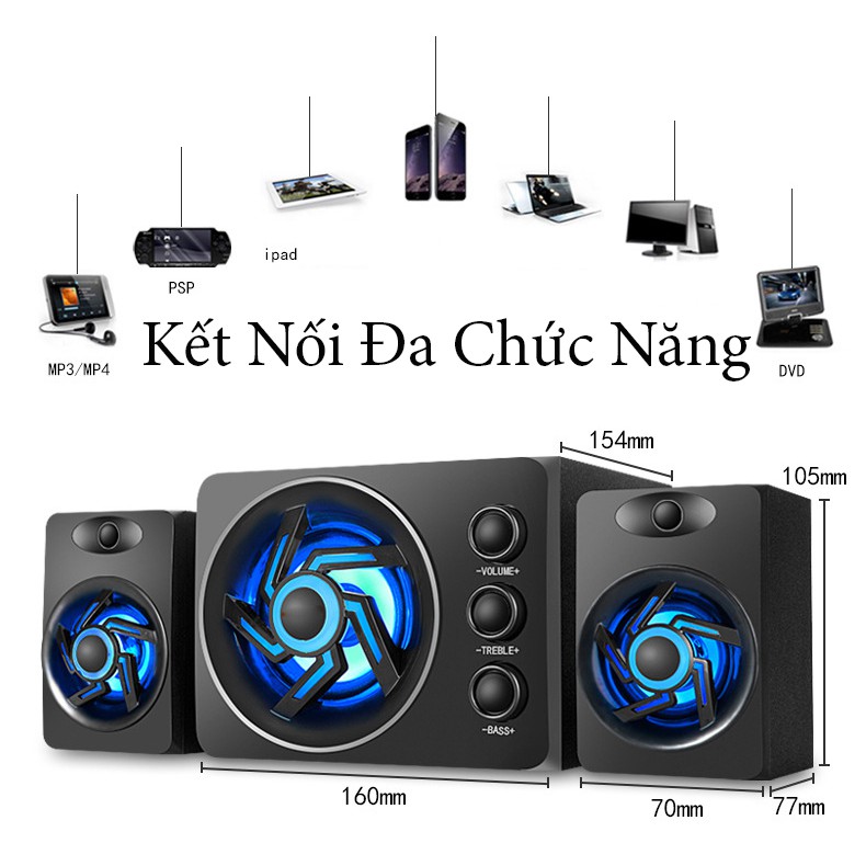 {SIÊU SALE} Bộ 3 Loa Vi Tính Để Bàn SADA D-209 Âm Thanh Trầm Hỗ Trợ Bluetooth, USB, Thẻ nhớ, Jack 3.5