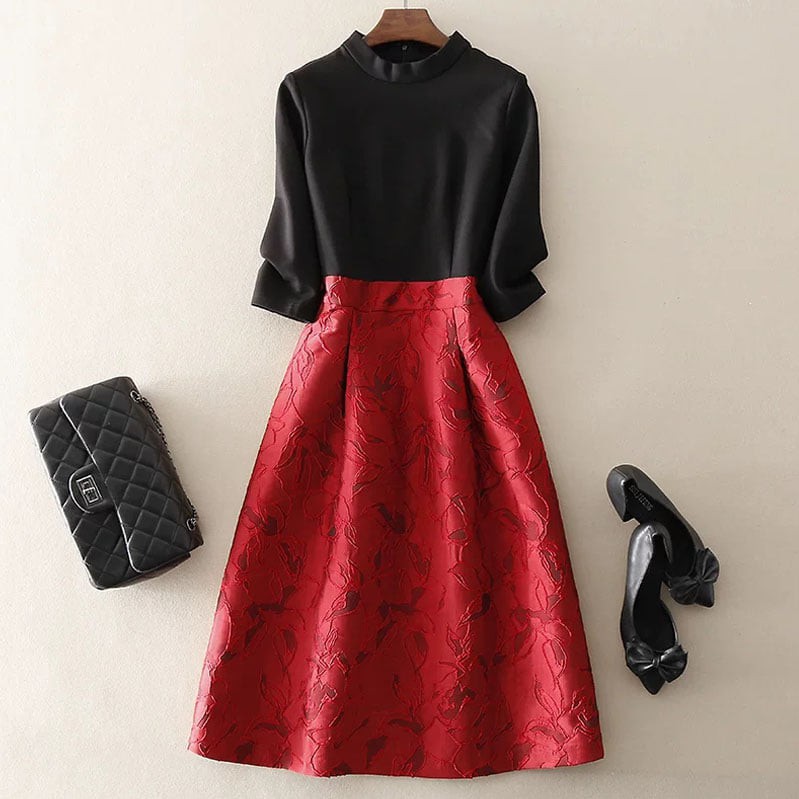 Đầm xòe dự tiệc bigsize lụa phối gấm DABS013 cho người béo mập 55-100kg - Mặc đi tiệc,đi chơi hoặc dạo phố | BigBuy360 - bigbuy360.vn