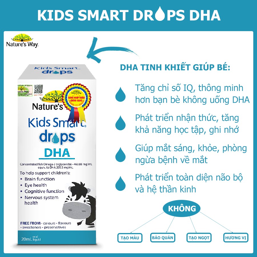 Bộ 3 Nature's Way Kids Smart Drops Bổ Sung DHA, Vitamin D3, Probiotic Cho Trẻ Sơ Sinh Phát Triển Não Bộ Cho Bé