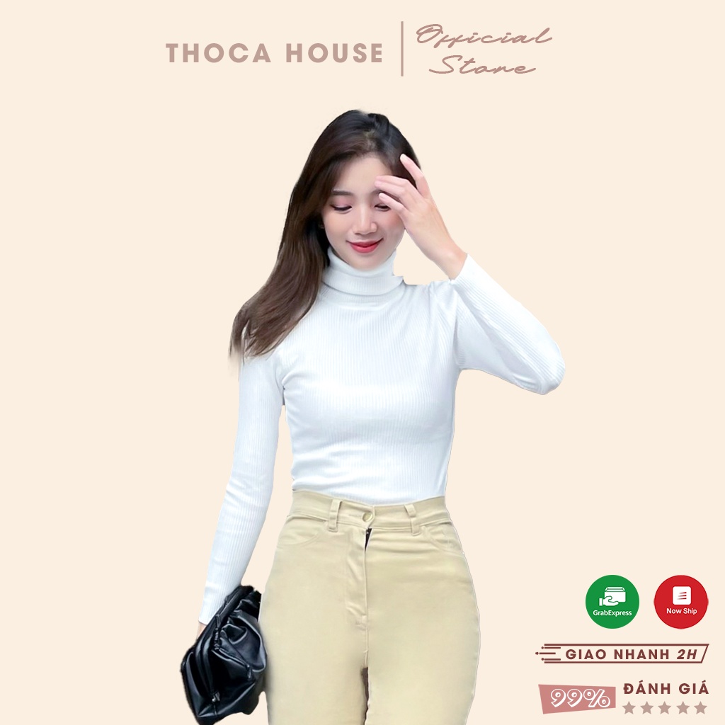 Áo len cổ lọ nữ dài tay trơn màu basic THOCA HOUSE dáng ôm phối đồ thu đông Hàn Quốc siêu đẹp