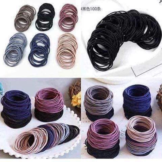 gói 100 chun buộc tóc đủ sắc màu.