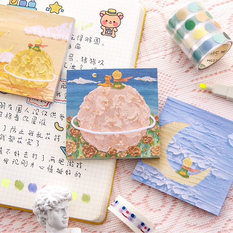 Set 80 Tờ Giấy Ghi Chú Họa Tiết Tranh Sơn Dầu Dễ Thương Cho Học Sinh