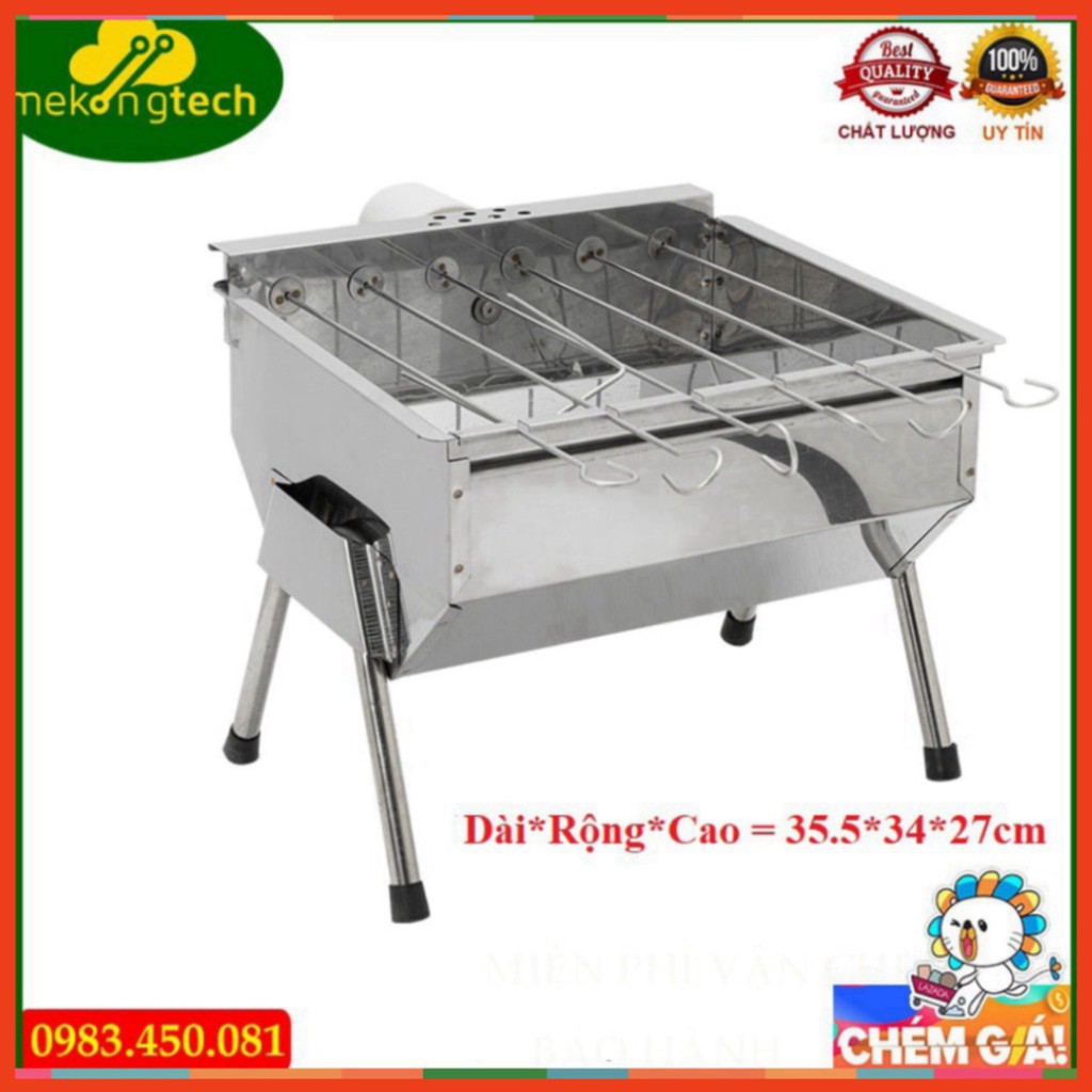 Lò nướng than Inox TopV V5S, bếp nướng tự xoay, nướng than ngoài trời