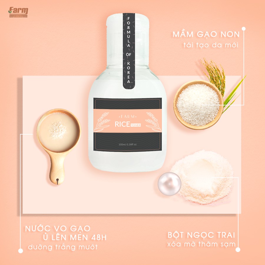 Toner Nước Vo Gạo Farm Rice Extract + Tặng Bông Tẩy Trang Minho Hàn Quốc | BigBuy360 - bigbuy360.vn