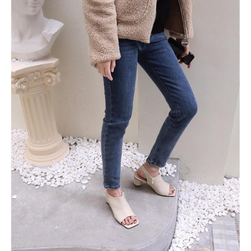 HM Boots Nữ Cao Gót bAimée & bAmor Cổ Thấp Quai Hậu Hở Mũi Gót Vuông Cao Dưới 7cm Màu Đen Trắng Kem Nâu - M1619 👡