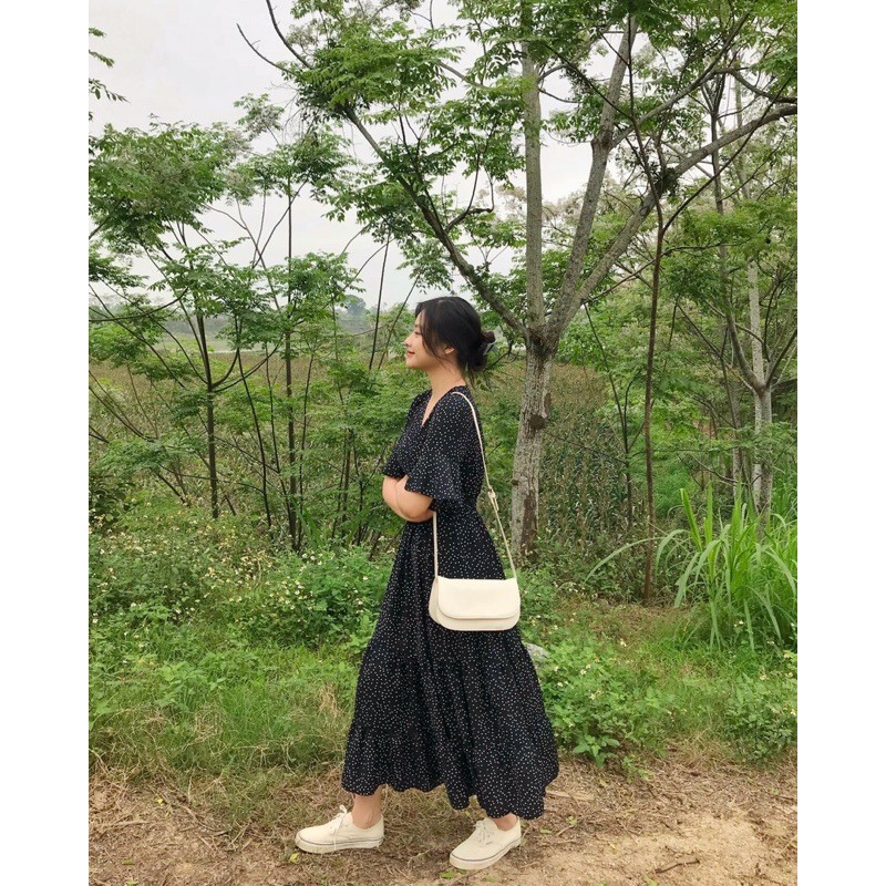 𝐑𝐨𝐬𝐢𝐞 𝐃𝐫𝐞𝐬𝐬 - best seller item Váy chấm bi maxi lụa Hàn xoè tầng | BigBuy360 - bigbuy360.vn